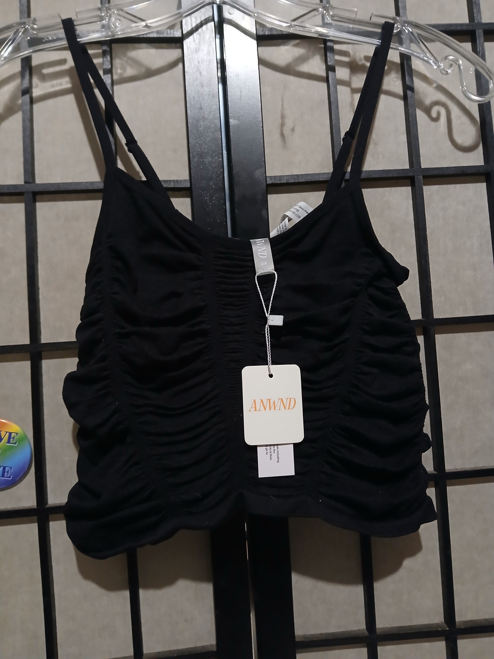 ANWND Black Ruched Spaghetti Strap Crop Top  NWT